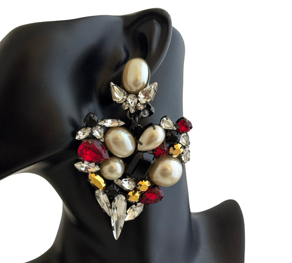 SACRED HEART GOLDEN RUBY PEARL EARRINGS