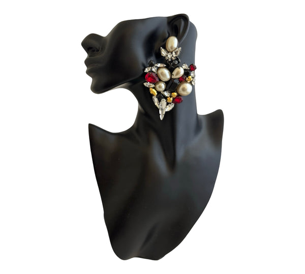 SACRED HEART GOLDEN RUBY PEARL EARRINGS