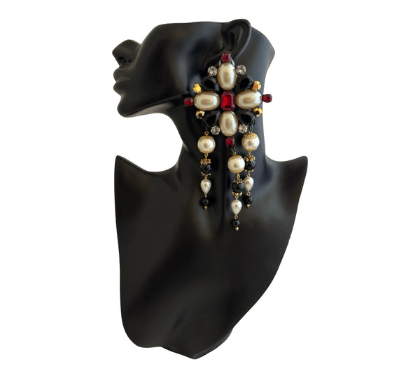 LA CROIX VINTAGE GOLDEN RUBY PEARL EARRINGS