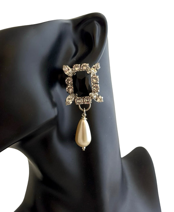 DYNASTY JET EVE & PEARL DROP EARRINGS