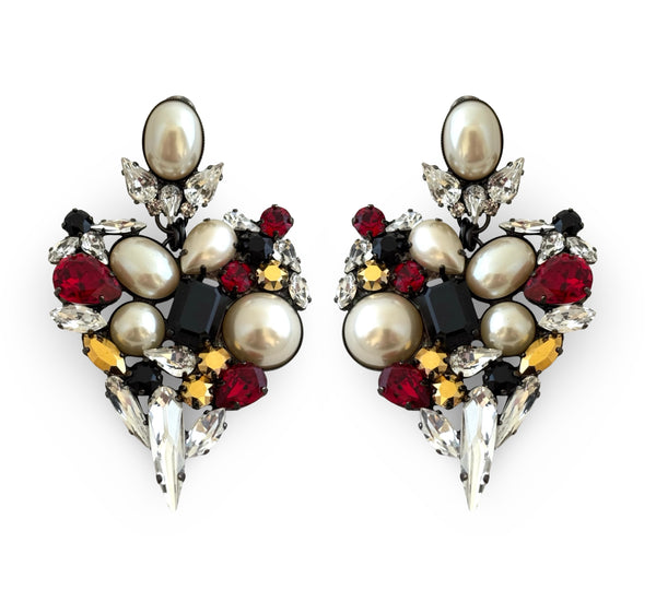 SACRED HEART GOLDEN RUBY PEARL EARRINGS