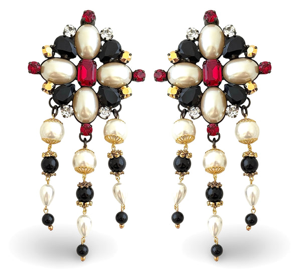 LA CROIX VINTAGE GOLDEN RUBY PEARL EARRINGS