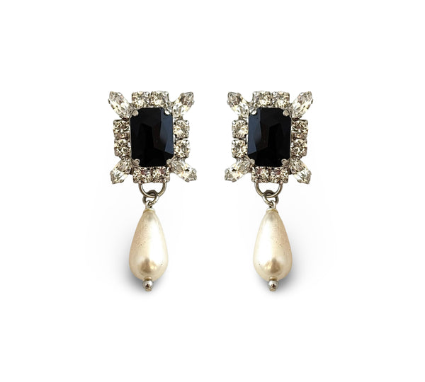 DYNASTY JET EVE & PEARL DROP EARRINGS