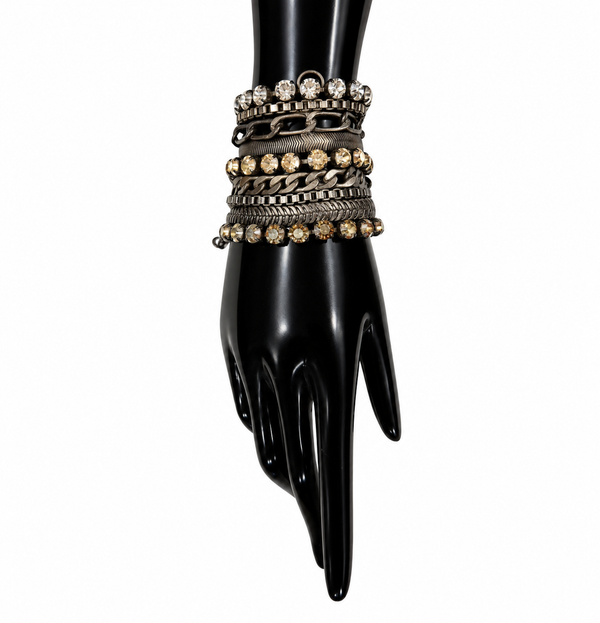 BAROQUE GUNMETAL CRYSTAL LAYERED BRACELET - SS26OC