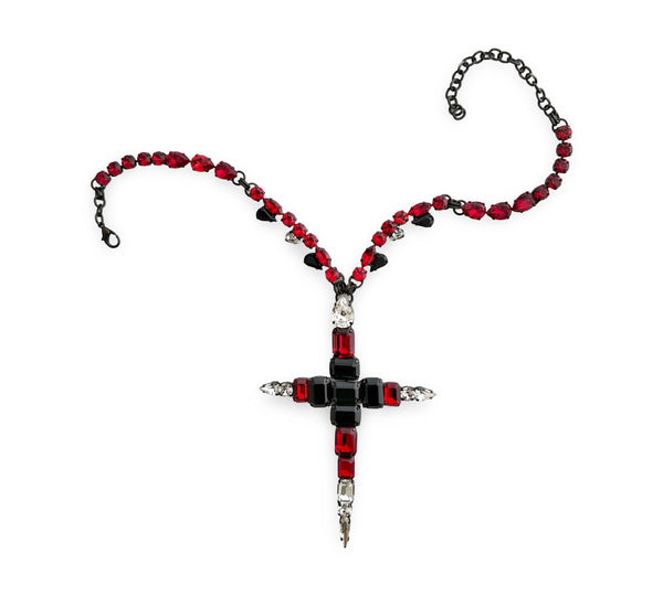 Gunmetal Ruby La Croix Necklace - MSS