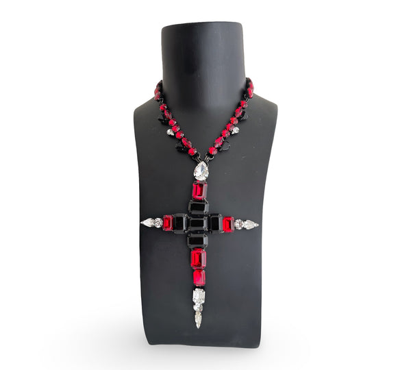 Gunmetal Ruby La Croix Necklace - MSS