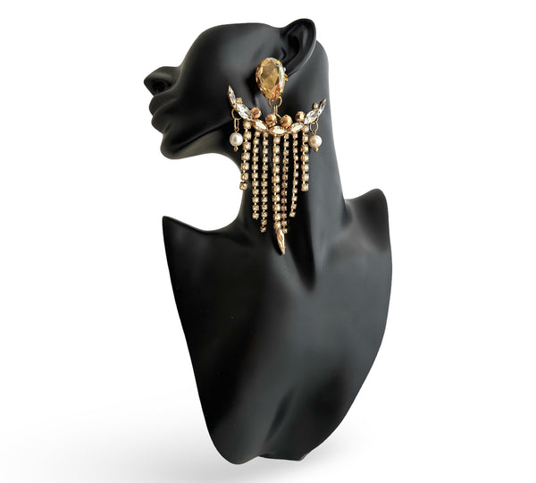 Gold Fringe Chandelier Earrings - MSS
