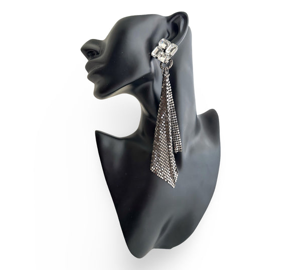 Metal Mesh Gunmetal Drop Earrings - MSS