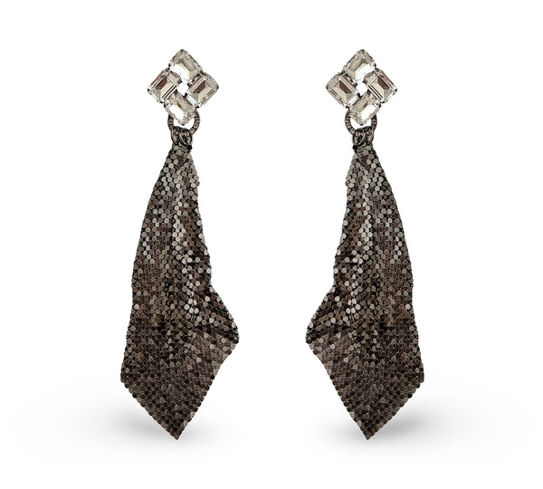 Metal Mesh Gunmetal Drop Earrings - MSS