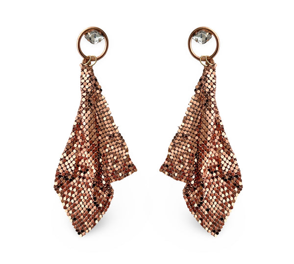 Metal Mesh Rose Gold Drop Earrings - MSS
