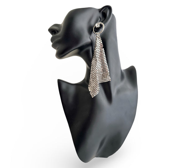 Metal Mesh Silver Drop Earrings - MSS