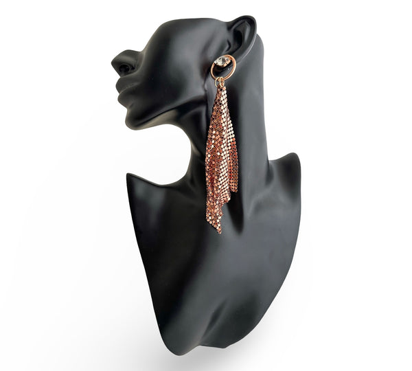Metal Mesh Rose Gold Drop Earrings - MSS