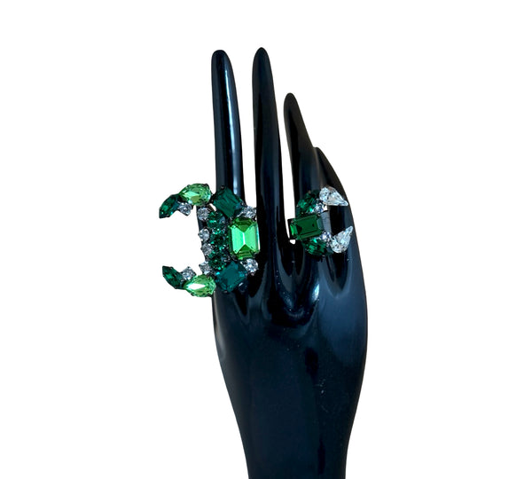 LUNAR DYNASTY - EMERALD CRYSTAL CRESCENT RING