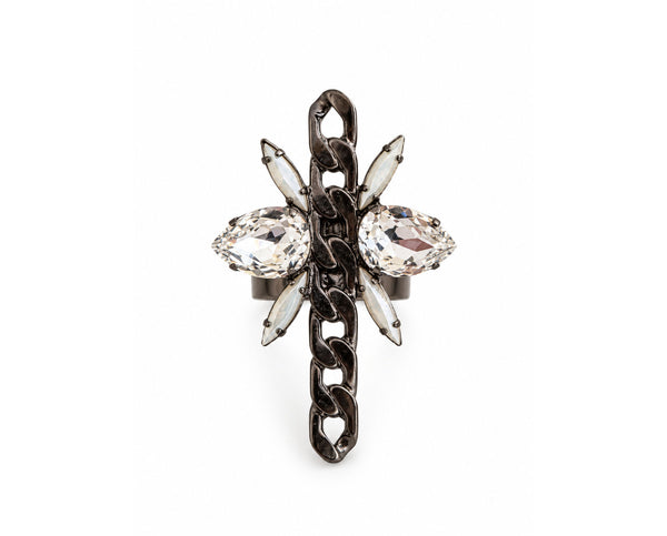 CRYSTAL CHAIN CROSS RING - SS26OC