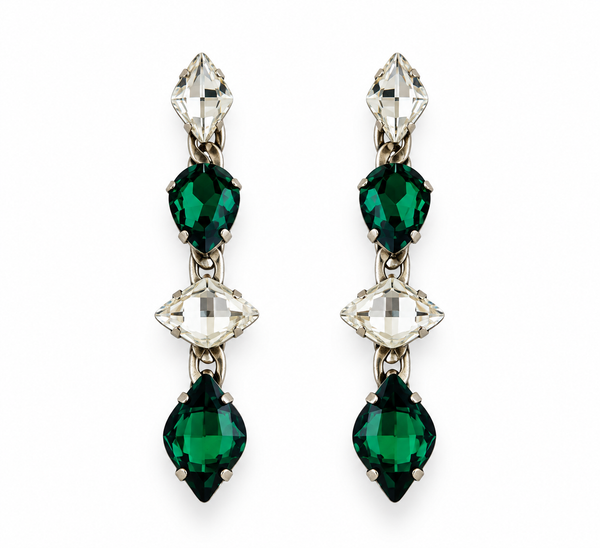 SILVER EMERALD & CRYSTAL DROP EARRINGS - SS26OC