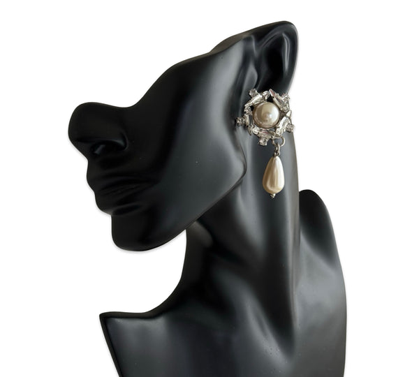 Crystal Pearl Universe - Galaxy Flower Stud & Pearl Drop