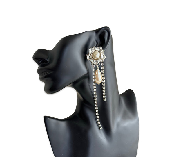 Crystal Pearl Universe - Galaxy Flower Comet Earrings