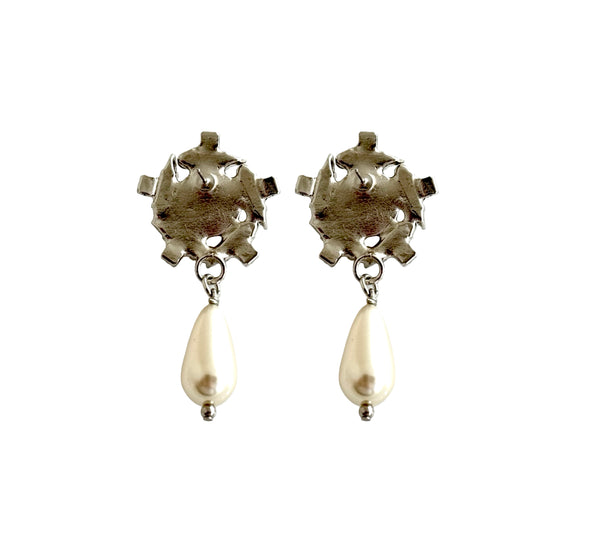Crystal Pearl Universe - Galaxy Flower Stud & Pearl Drop
