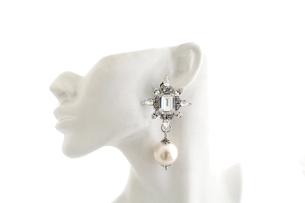 Dynasty Astra Crystal & Pearl Drop Earrings