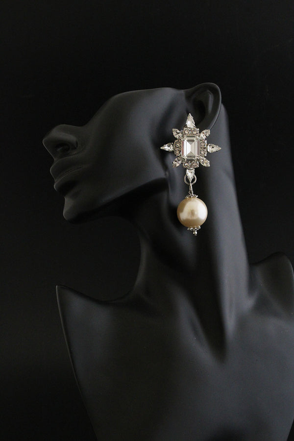 Dynasty Astra Crystal & Pearl Drop Earrings