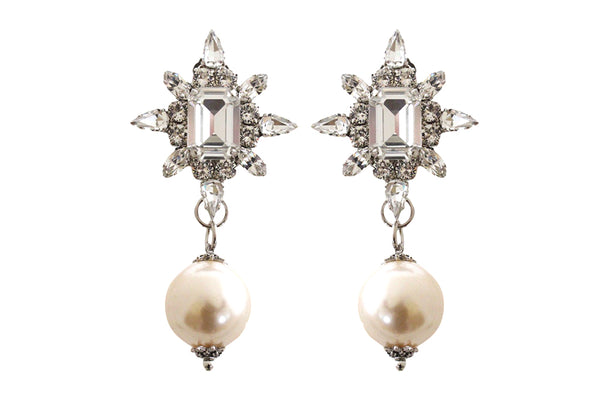 Dynasty Astra Crystal & Pearl Drop Earrings