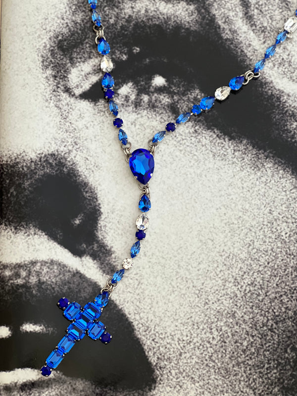 La Croix Dynasty Sapphire Crucifix 17 inch Rosary