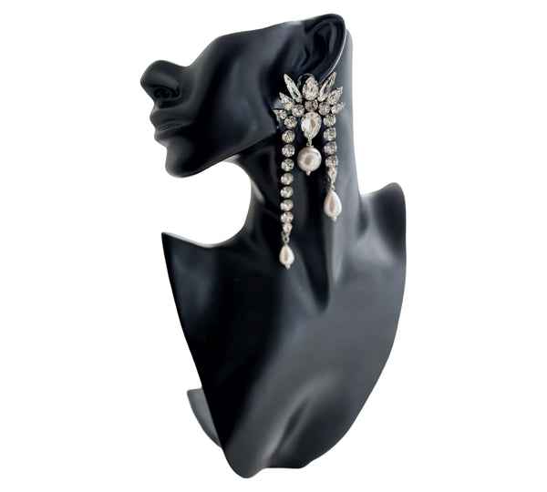 Tribalism Cascade Pearl & Crystal Earrings