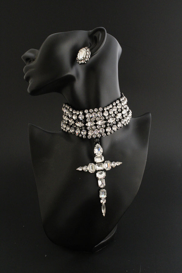 La Croix Dynasty Crystal Crucifix Choker