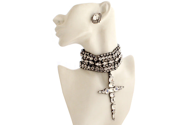 La Croix Dynasty Crystal Crucifix Choker