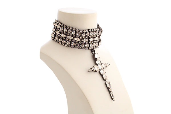 La Croix Dynasty Crystal Crucifix Choker