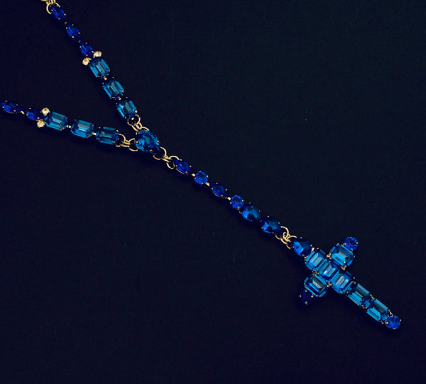 La Croix Dynasty Sapphire Crucifix 17 inch Rosary