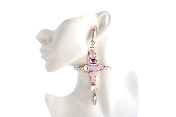 La Croix Crystal Barbie Cross Earrings