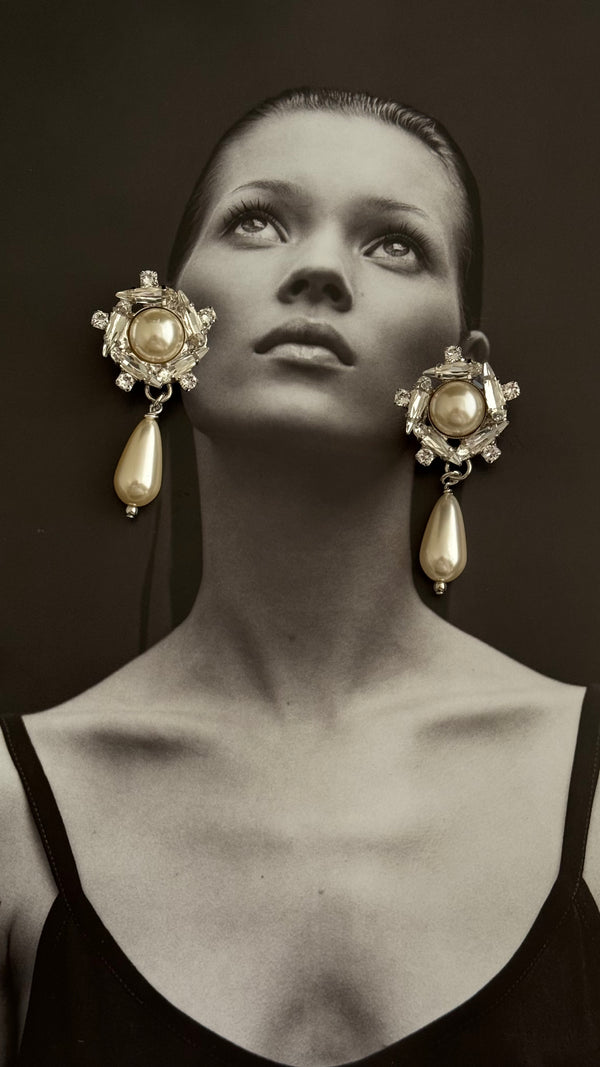 Crystal Pearl Universe - Galaxy Flower Stud & Pearl Drop