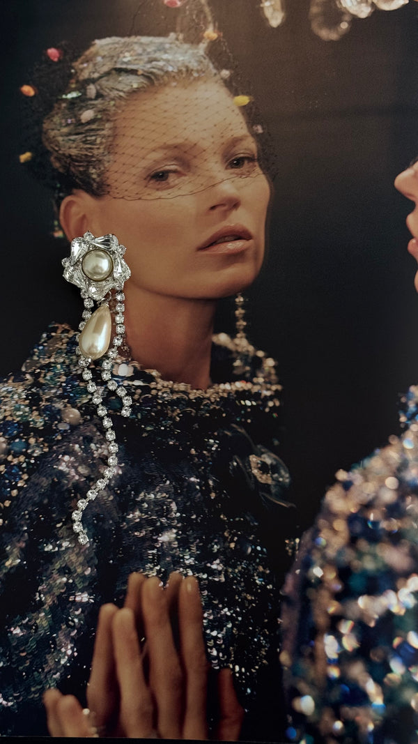 Crystal Pearl Universe - Galaxy Flower Comet Earrings