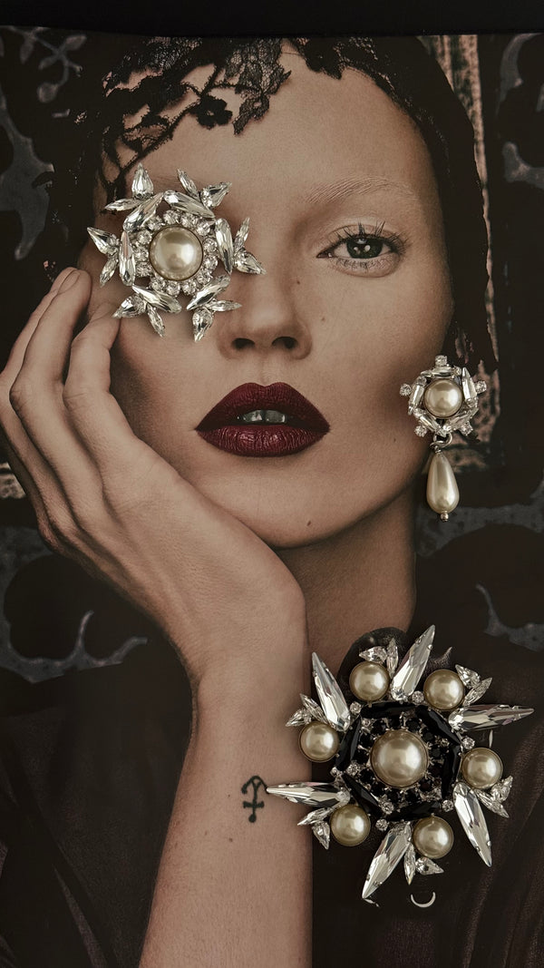 Crystal Pearl Universe - Galaxy Flower Brooch
