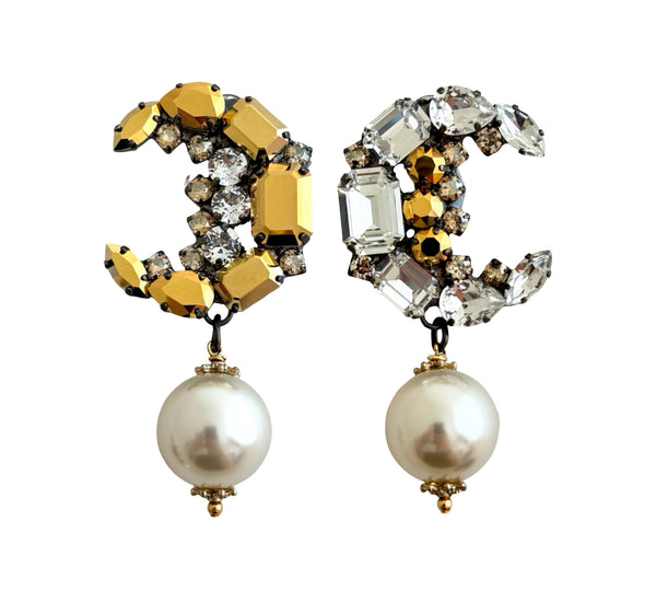 LUNAR DYNASTY - CRESCENT MOON PEARL DROP EARRINGS