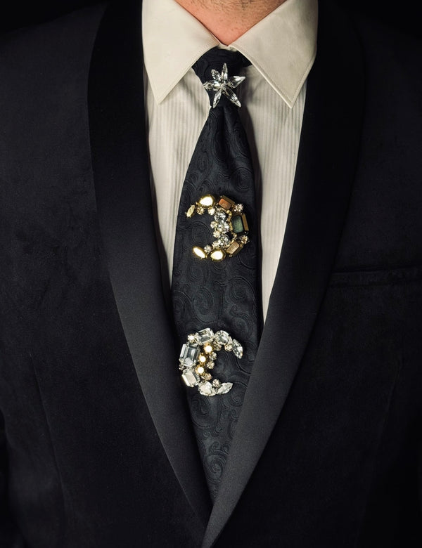 LUNAR DYNASTY - CRYSTAL CRESCENT MOON BROOCH
