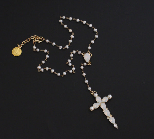 La Croix Dynasty Crystal & Pearl Crucifix Rosary