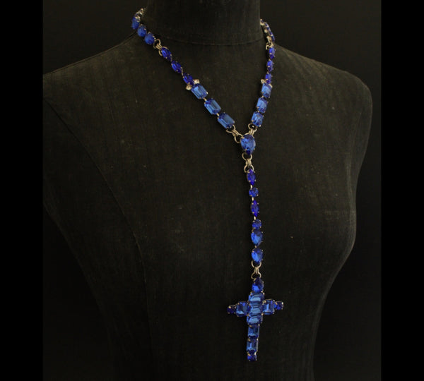 La Croix Dynasty Sapphire Crucifix 17 inch Rosary