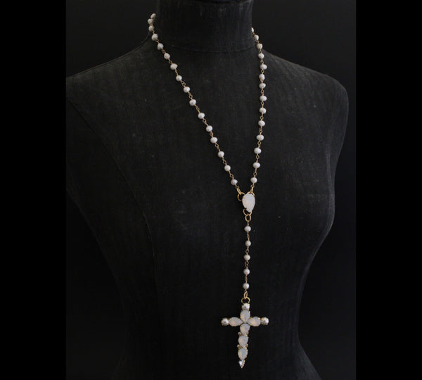 La Croix Dynasty Crystal & Pearl Crucifix Rosary