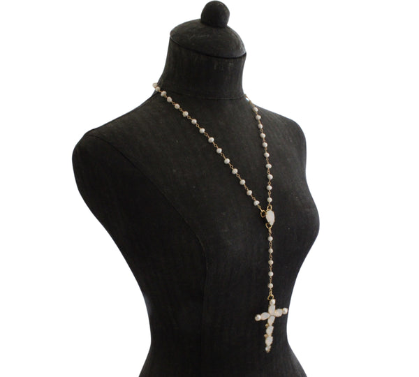 La Croix Dynasty Crystal & Pearl Crucifix Rosary