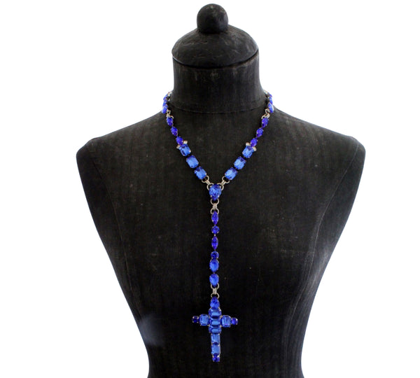 La Croix Dynasty Sapphire Crucifix 17 inch Rosary