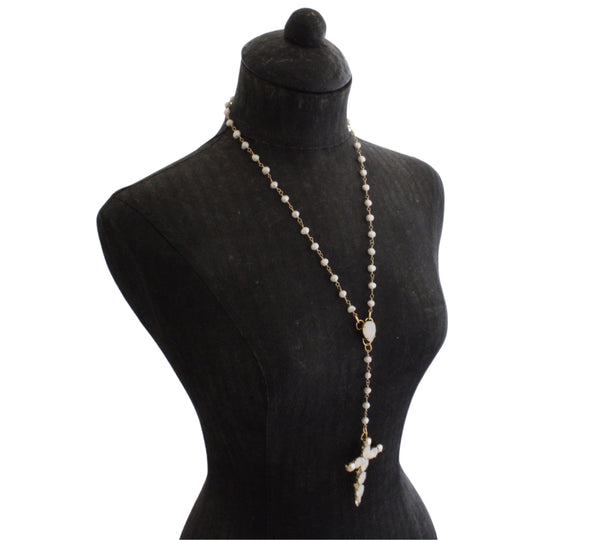 La Croix Dynasty Crystal & Pearl Crucifix Rosary