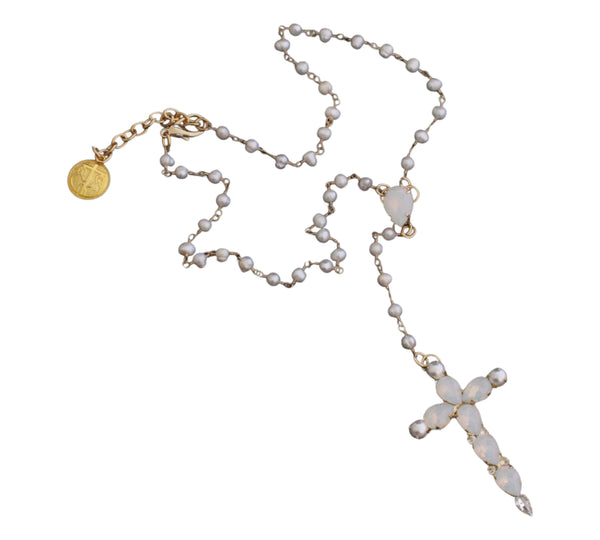 La Croix Dynasty Crystal & Pearl Crucifix Rosary