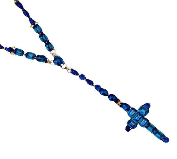 La Croix Dynasty Sapphire Crucifix 17 inch Rosary