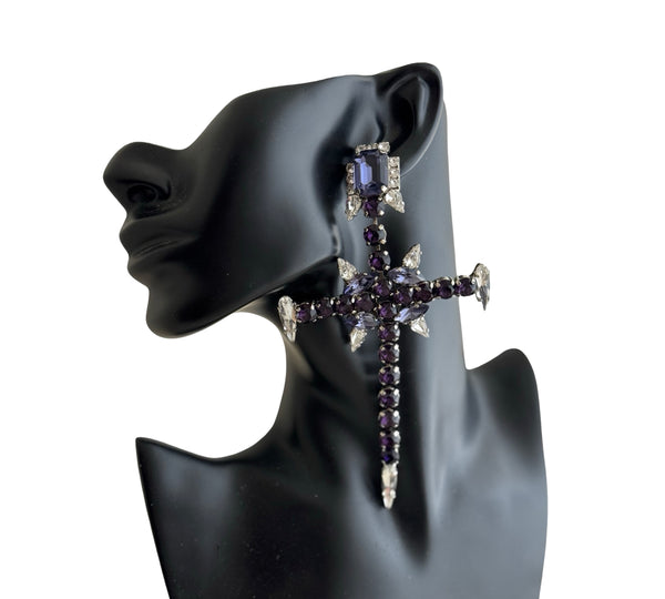TITANIDE GRAND PURPLE VELVET CROSS EARRINGS