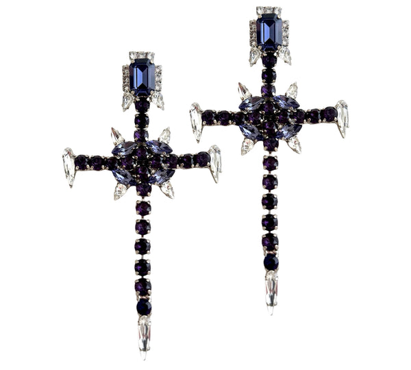 TITANIDE GRAND PURPLE VELVET CROSS EARRINGS