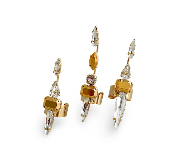 LUNAR DYNASTY - SOLUNAR CRYSTAL GOLD SPIKE TRINITY RINGS