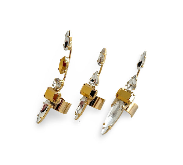 LUNAR DYNASTY - SOLUNAR CRYSTAL GOLD SPIKE TRINITY RINGS