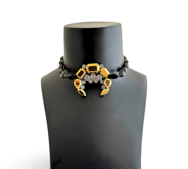 LUNAR DYNASTY - GOLD CRESCENT MOON NOIR CHOKER